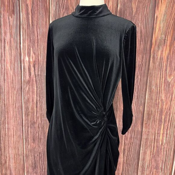 Alex Marie Size 10 Black Dress Velvet Wrap 3/4 Sleeve Mock Neck Formal Back Zip - Picture 5 of 6